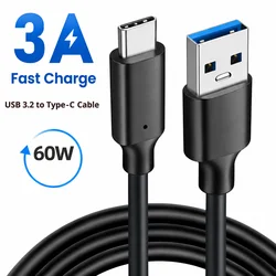 USB 3.2 Type C to A Cable 10Gbps 60W PD Fast Charging Data Transfer for Galaxy S23 S22 Note 20 Pixel iPad Pro SSD Android Auto