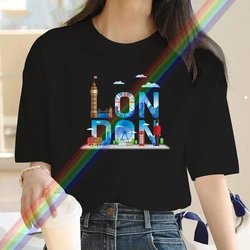 Luxury Brand Fashion Cartoon London Letter Pattern Printed Crew Neck Clothing Short Sleeve T-Shirt Trend Women's Summer Y2K Top