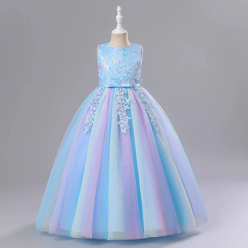 Fashion New Flower Girl Dresses Mesh Lace Sleeveless Princess Dress for Girls Summer Kids Bridesmaid Dresses 3-14 Years image 4