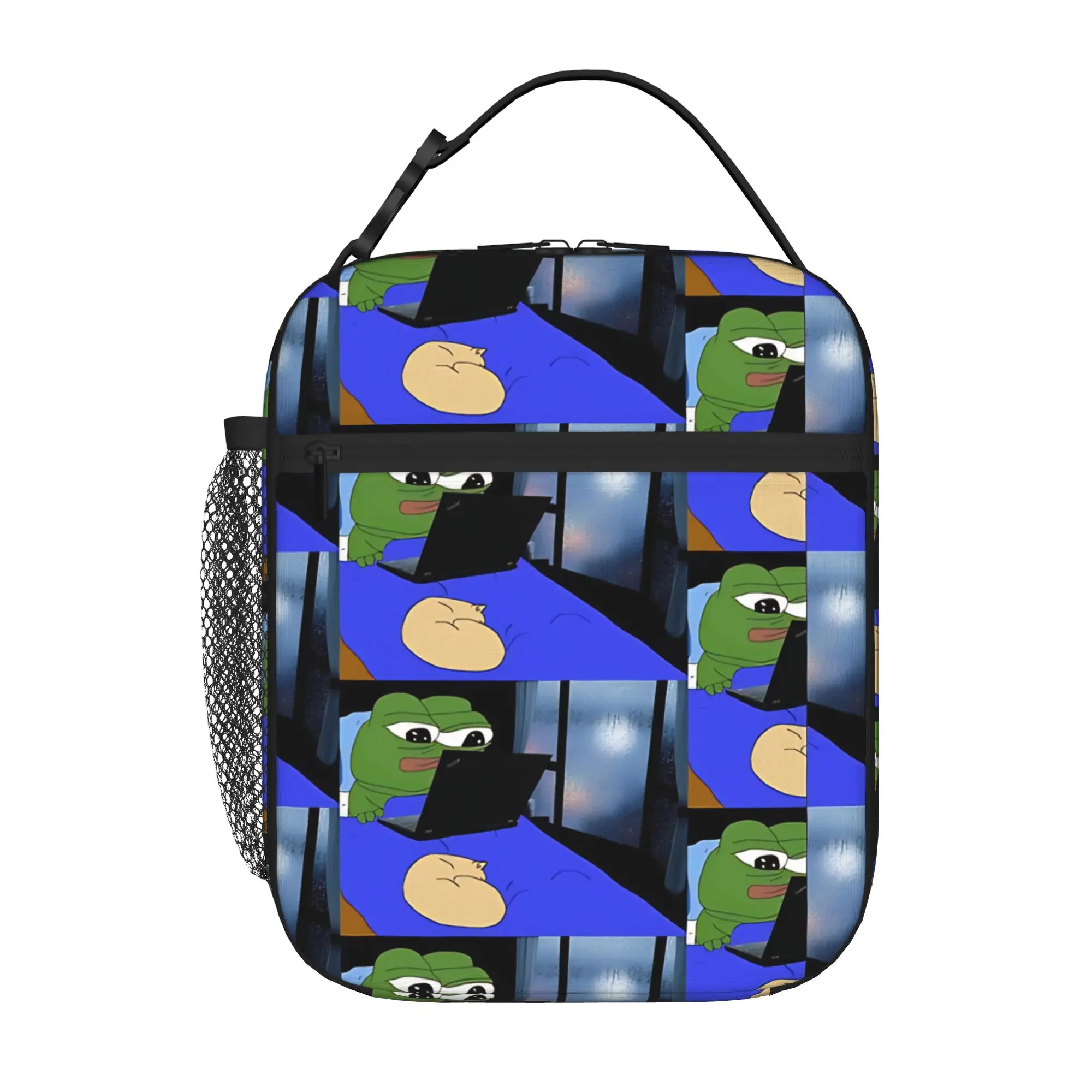 1 Piece Portable Lunch Container cartoon green Zipper Closure Durable Pocket Pepe the Frog For Lunch Box Bag