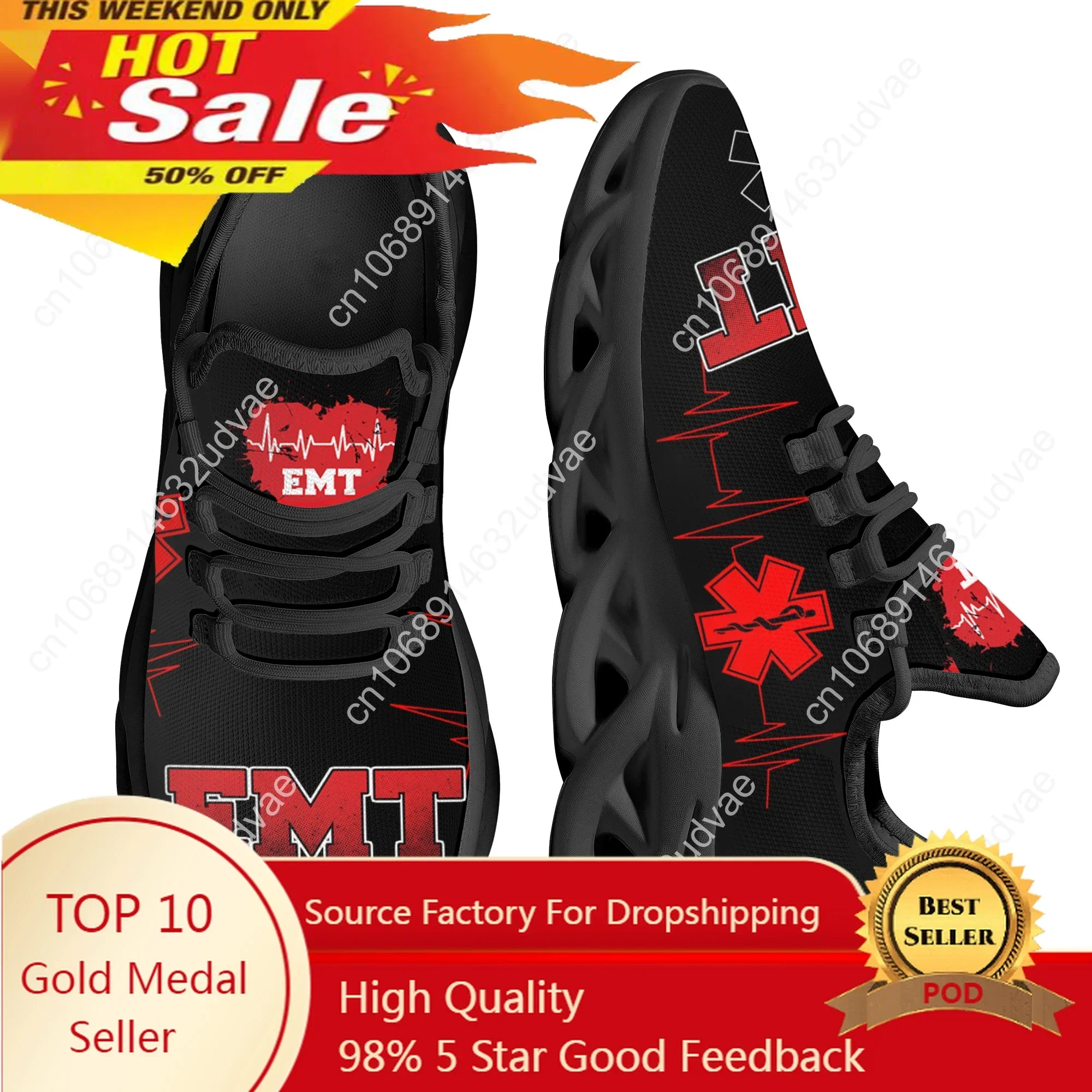 

2025Hot Sale Flat Shoes Fashion Paramedic EMT EMS Pattern Mesh Sneakers for Women Breathable Footwear Zapatillas