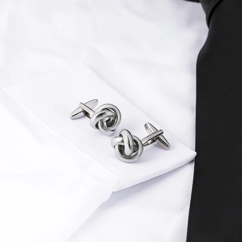 

Classic Silver Knot Cufflinks For Men High Quality French Shirt Business Wedding Suit Versatile Luxury Gift Jewelry