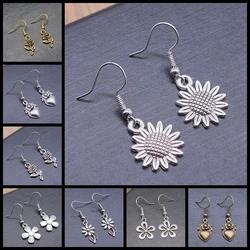 Women Drop Earrings Fashion Handmade Simple Design Cute Small Sunflower Flower Rose Chrysanthemum Daisy Pendant Earrings