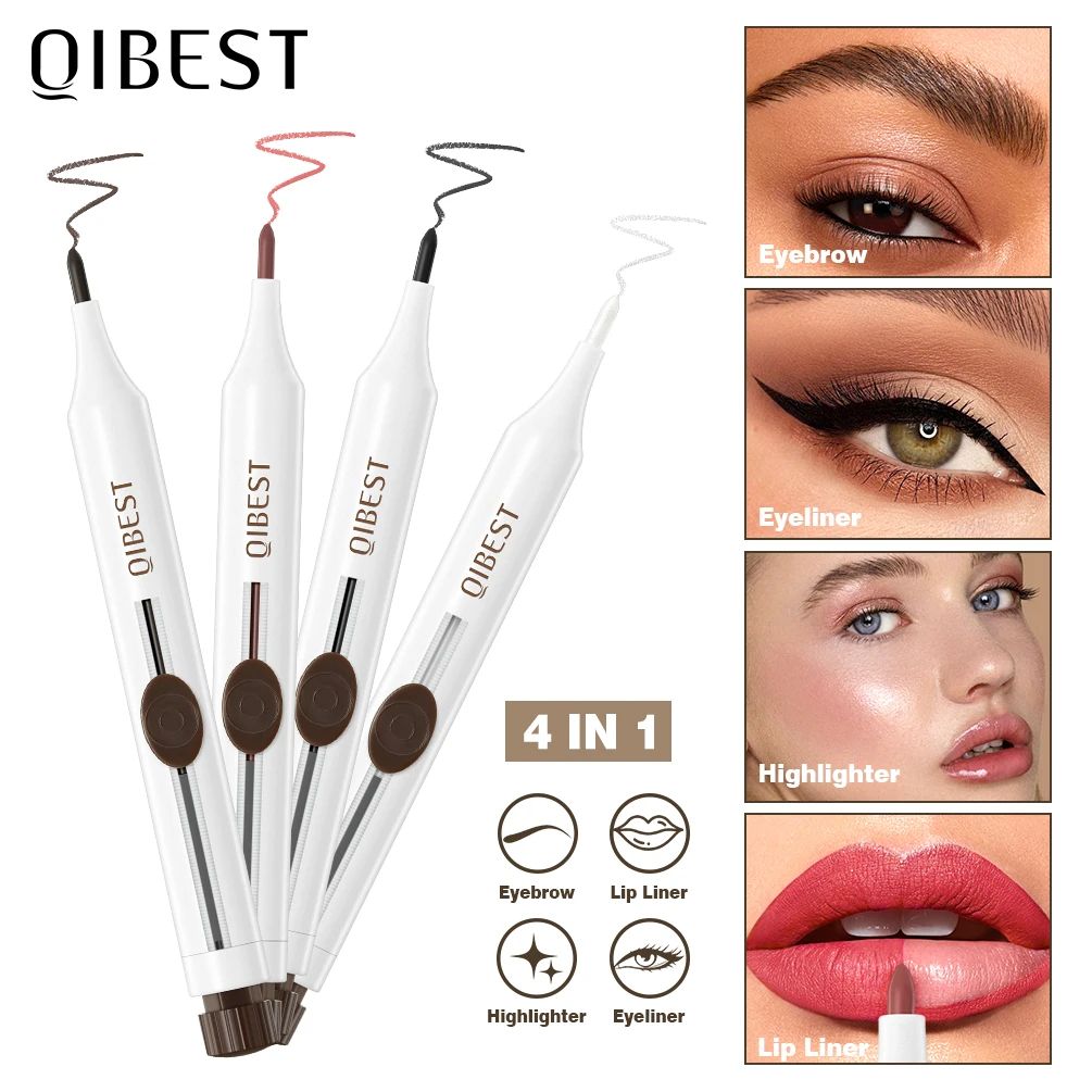 QIBEST – stylo de maquillage multi-usage 4 en 1, combine Eyeliner, crayon à lèvres, crayon à sourcils et surligneur dans un stylo, bâton de maquillage durable, nouveau