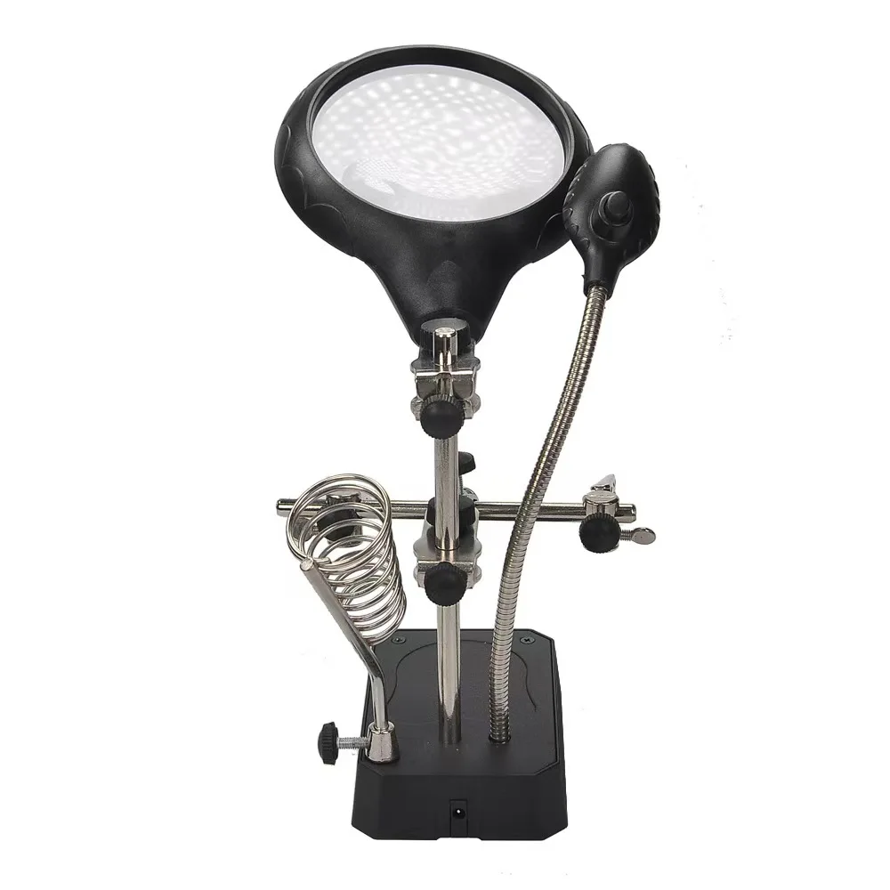 Lente d'ingrandimento a LED multifunzionale Supporto per saldatore Lente d'ingrandimento Supporto per riparazione rilavorazione di saldatura Strumenti aiutano la saldatura delle mani