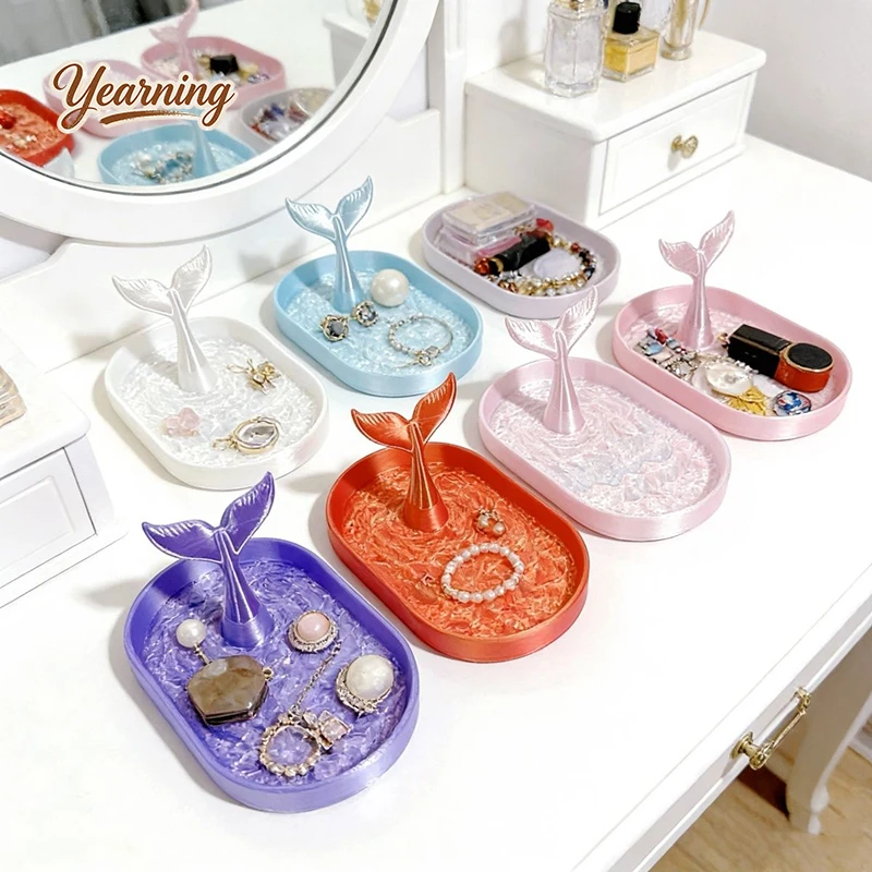 

Simple Mermaid Tail Desktop Storage Box Kawaii Jewelry Organizer Portable Makeup Tray Decor For Girls