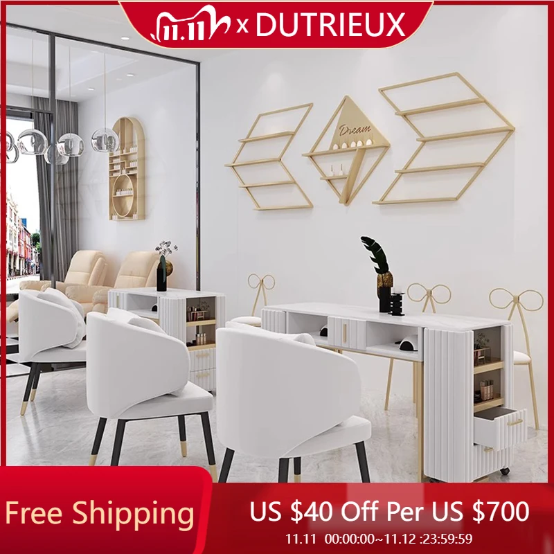 

White Art Nail Desk Salon Drawer Reception Mesa Manicure Table Makeup High Quality Minimalist Tavolo Unghie Salon Furniture