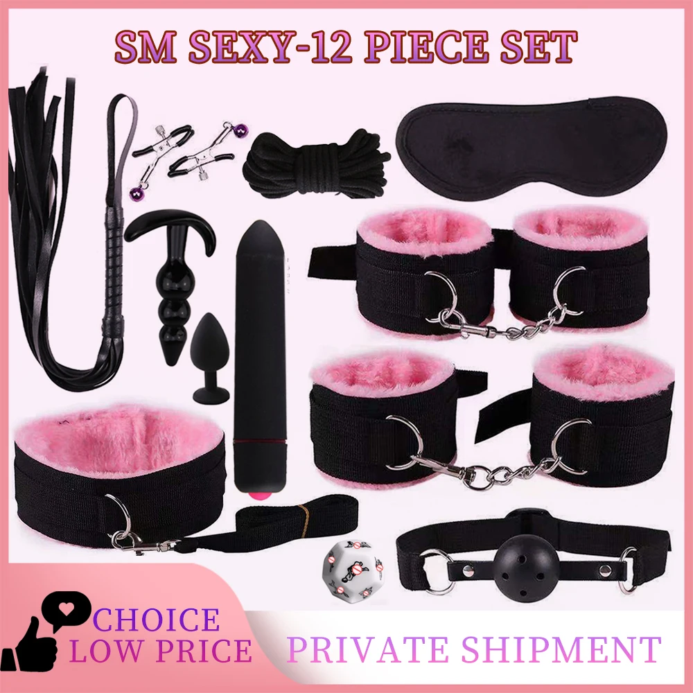 BDSM Set Kits Vibrator Adults Sex Toys Bondage for Women Couples Men Handcuffs Nipple collar Clamp Whip Spanking Sex Sexual Game