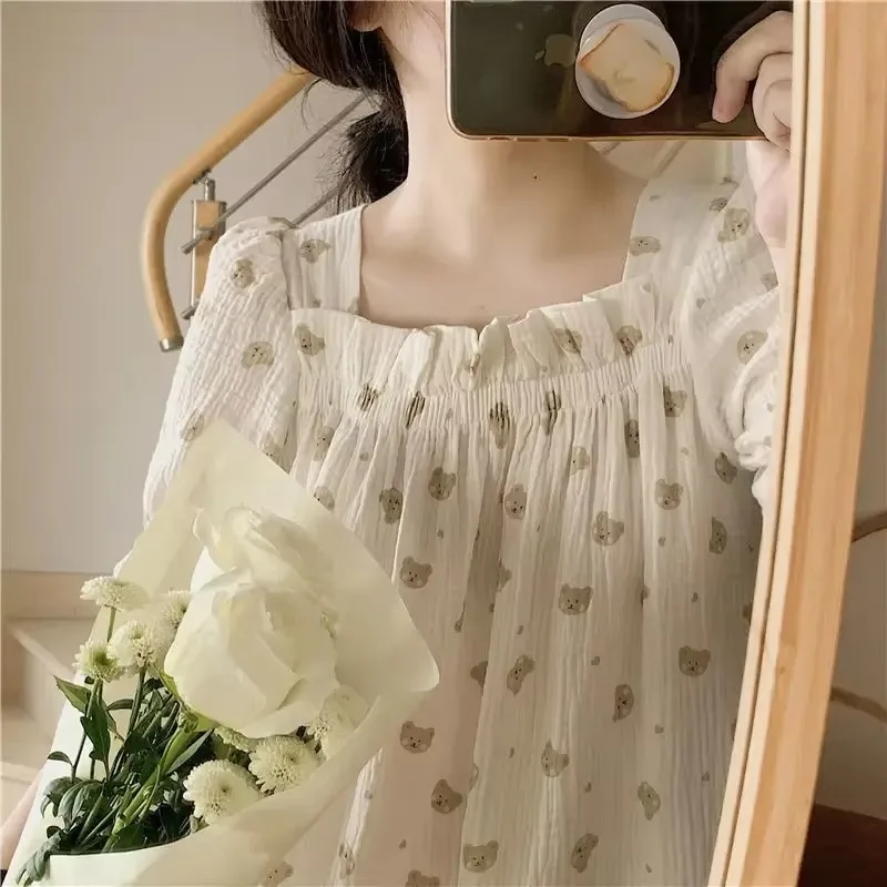 Cute Nightwears Mid Length Korean Version Women\'s Home Wear Dress New Pajamas Sleepwear Women\'s Cotton Clothes for Sleep Summer