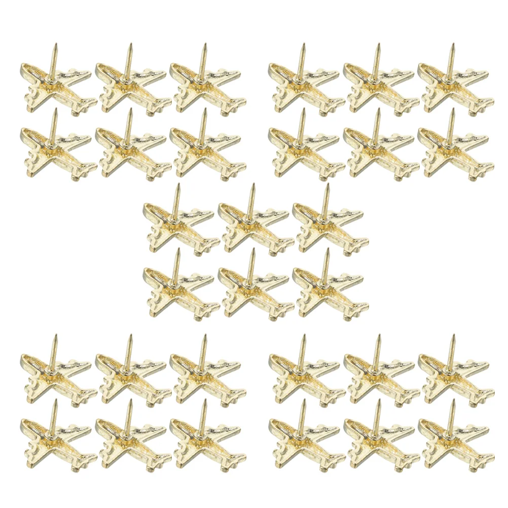 

30 Pcs Metal Airplane Thumbtacks Cute Golden for Bulletin Board Cork Decorations Photo Wall Office Supplies Map Markers