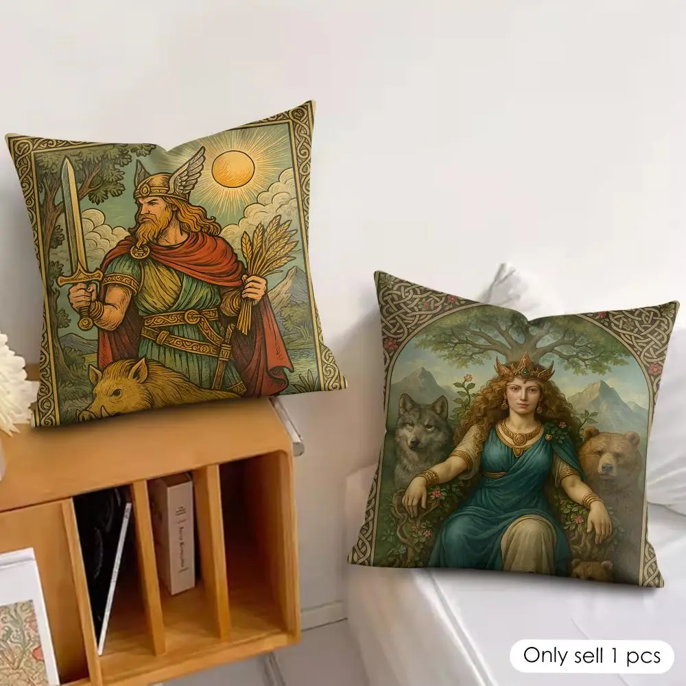 Retro Nordic Mythology Cushion Cover Silky Short Plush Invisible Zipper Dustproof Sofa Pillow Case For Home Decor