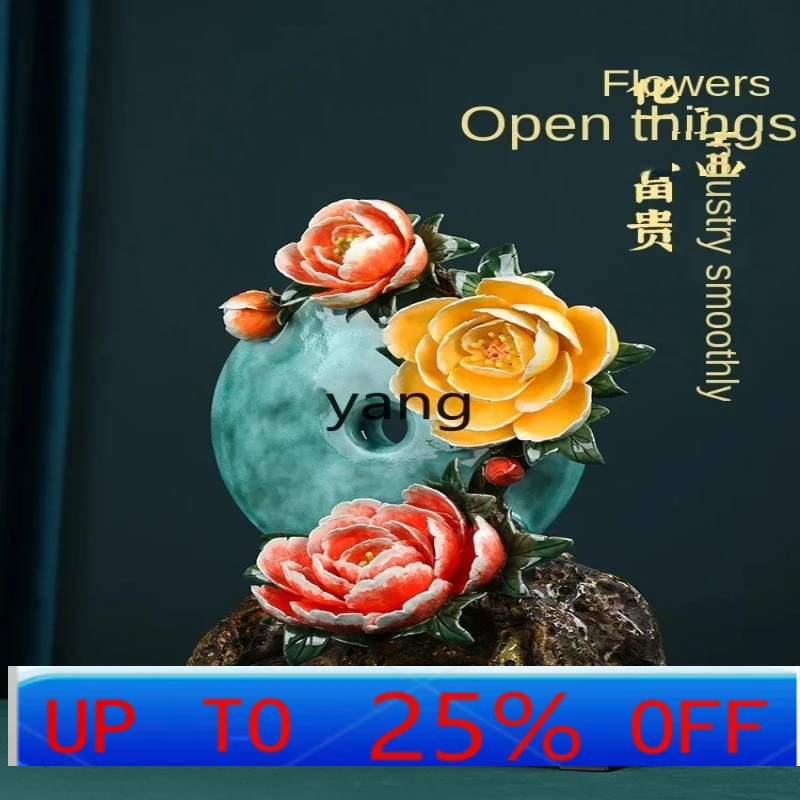 LH  ceramic peony flower Ruyi safety buckle ornament new Chinese living room entrance decoration