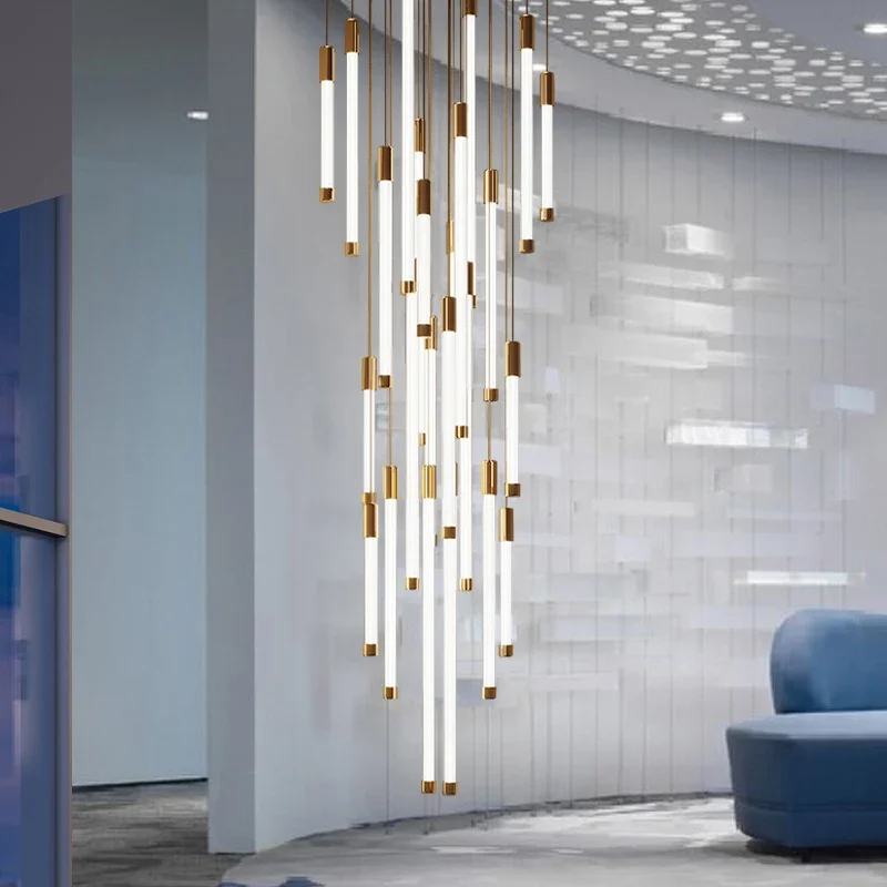 

2025 Modern Staircase LED Chandeliers Luxury Living Room Lighting Duplex Attic Home Decoration Restaurant Bright Ceiling Chandel