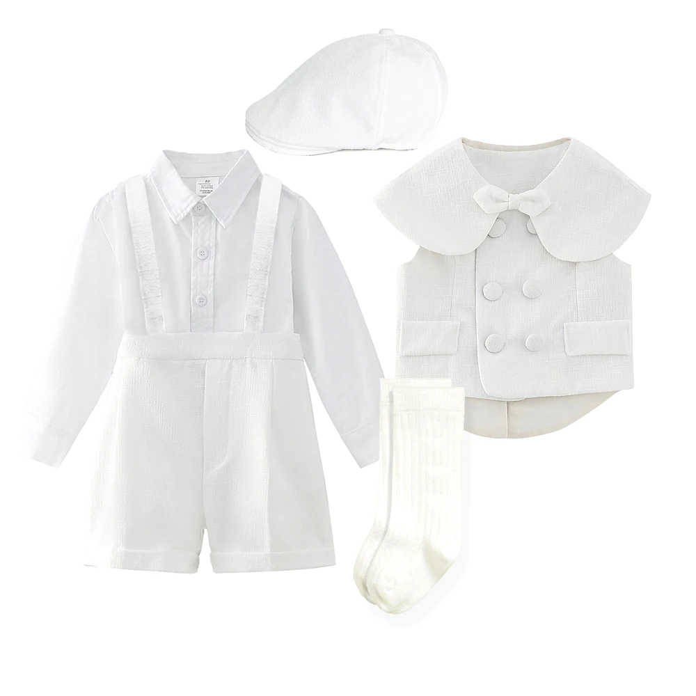 Baby Photography Clothes Boy Outfit Set Boutique White Formal Suits 5pcs Baptismal Baby Boys Girls Clothing Birthday Party Dress