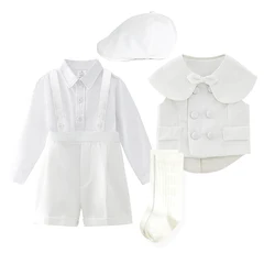 Baby Fotografie Kleidung Junge Outfit Set Boutique weiß formelle Anzüge 5 stücke Tauf Baby Jungen Mädchen Kleidung Geburtstags feier Kleid