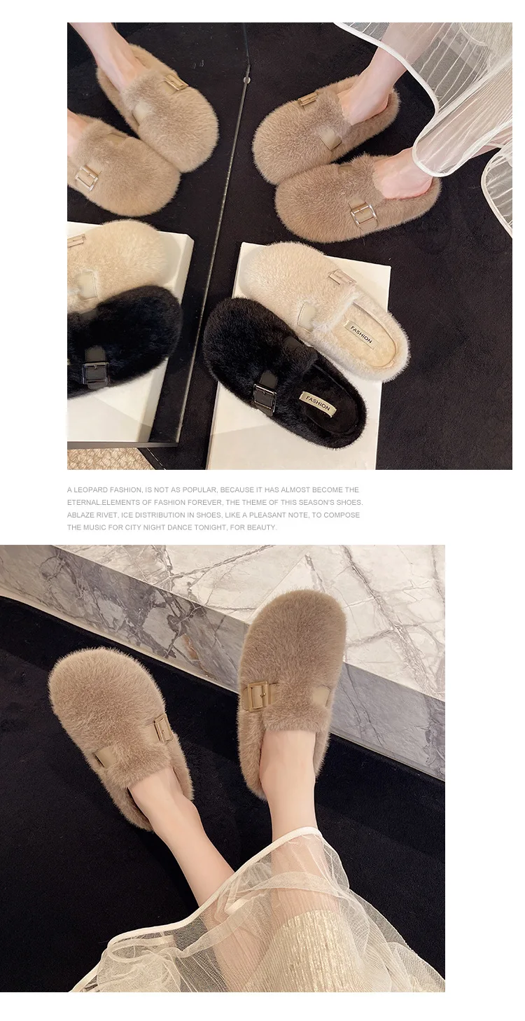 Weiche Teddyfell-Mule-Clogs für Damen, warme Plüsch-Slides für den Winter, flauschige Boken-Schuhe im Markendesign – Detail 13