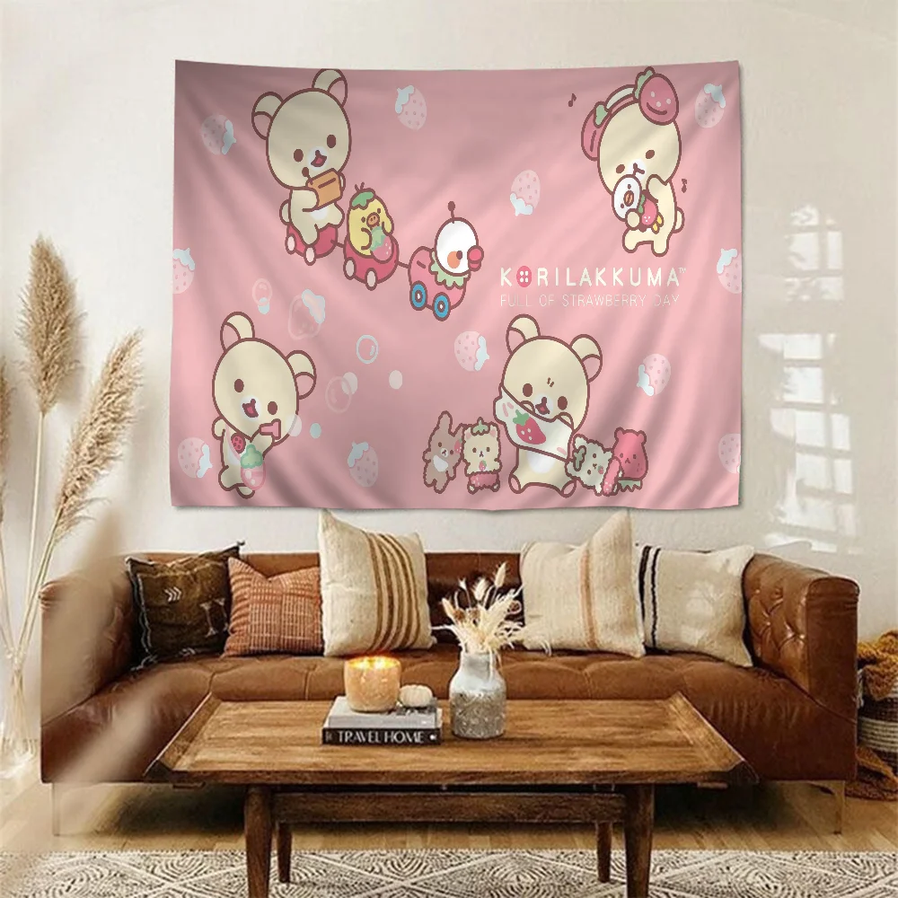 K-Kilakkuma Japanese Cartoon Printed Large Wall Tapestry Cheap Hippie Wall Hanging Bohemian Wall Tapestries Mandala Home Decor