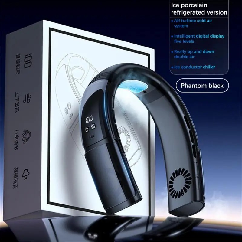 

1/2pcs Rechargeable Mini Fan Neckband Fan 22 Surround Air Outlets Hanging Neck Fan Portable Cooler Fan USB Leafless 3600Mah