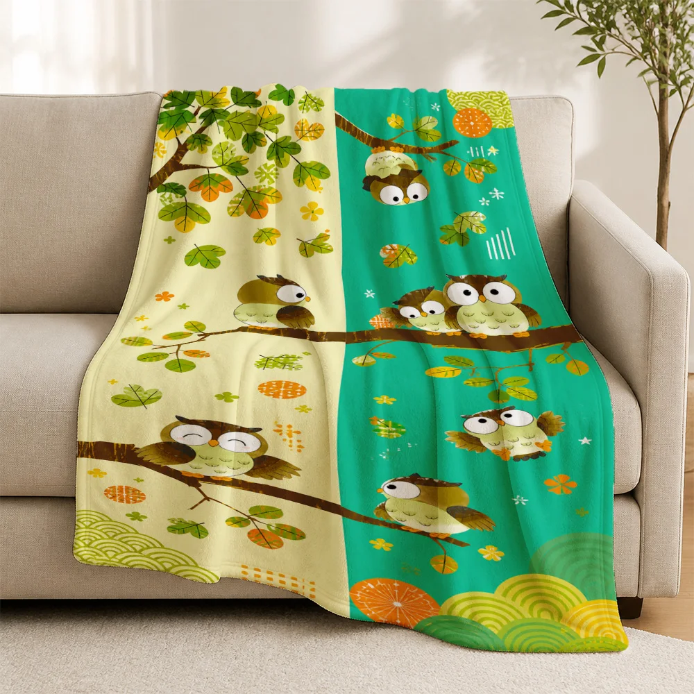 Adorable Woodland Owl Pattern Throw Blanket for Couch Sofa Home Decor Cozy Fall Autumn Leaves Nature Winter Throw Comfort Blanke
