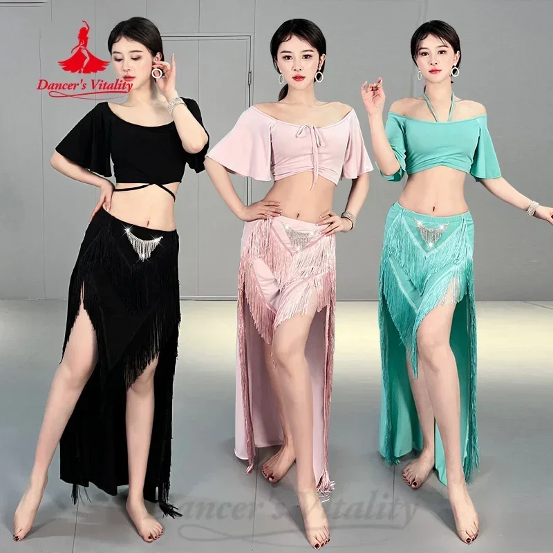 

Belly Dancing Practice Clothes Sexy Flared Sleeve Top+Tassel Long Skirt 2pcs Adult Oriental Dance Professional Training Clothing