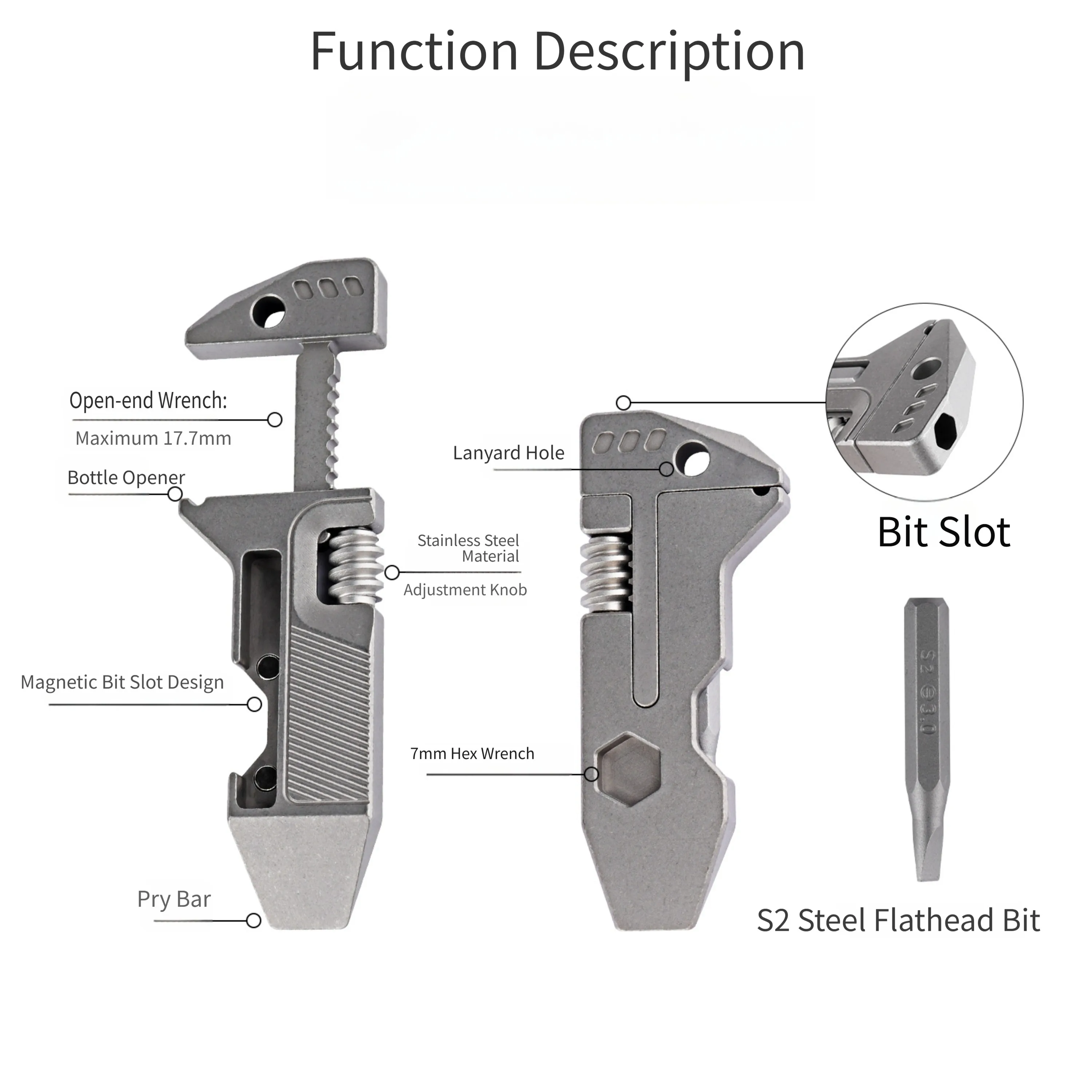 Multi-Tool Lightweight Adjustable Wrench Bottle And Box Openers With Ratchet Screwdriver Multi‑Function Everyday Carry Tool