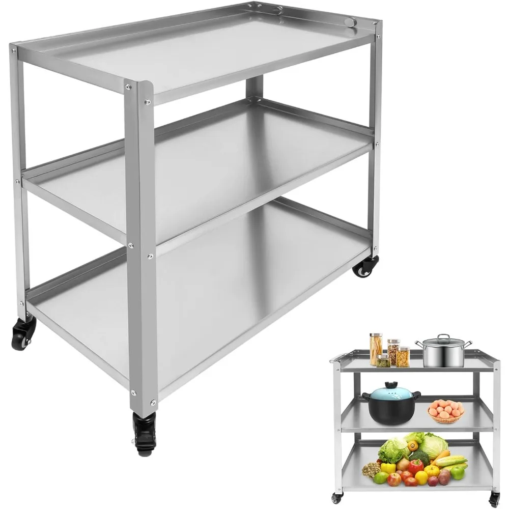 

3-Tier Stainless Steel Rolling Kitchen Cart with Wheels, 300lbs Capacity