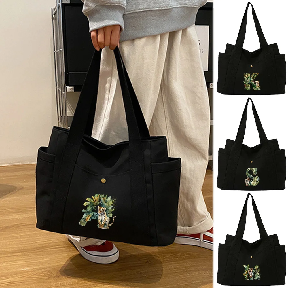 

Single Shoulder Canvas Bag Foldable Shopping Bags Travel Portable Large Capacity Storage Pack Jungle Tiger Letter Series