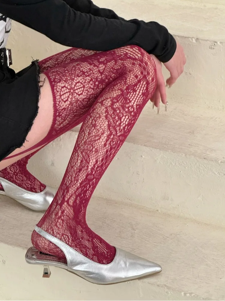جديد الأزهار نمط القهوة جوارب شبكية مع الحمالة المرأة مثير براون الجوف خارج شبكة الفخذ العليا الجوارب لوليتا الجوارب الطويلة