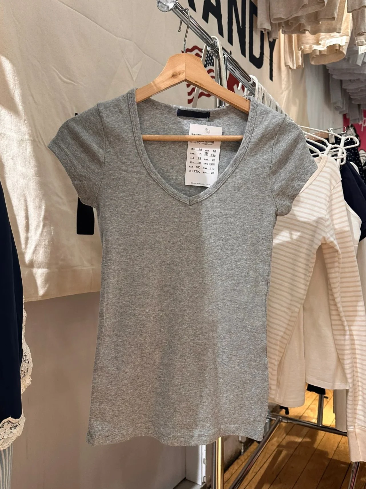 Gray Basic Slim T-shirt Woman Summer V-neck Short Sleeve Cotton Tee Shirt Female Casual Simple All-matc New Tshirt Y2k Tops