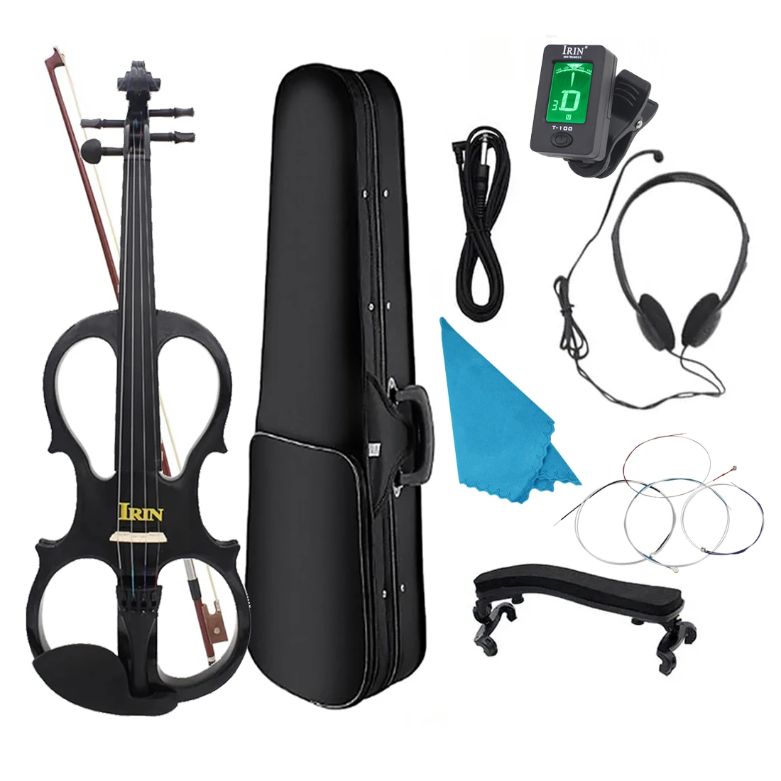 IRIN Electroacoustic Violin Professional 4/4 Violin for Beginner Electric Silent Violin with Bow Headphone Tuner Accessories