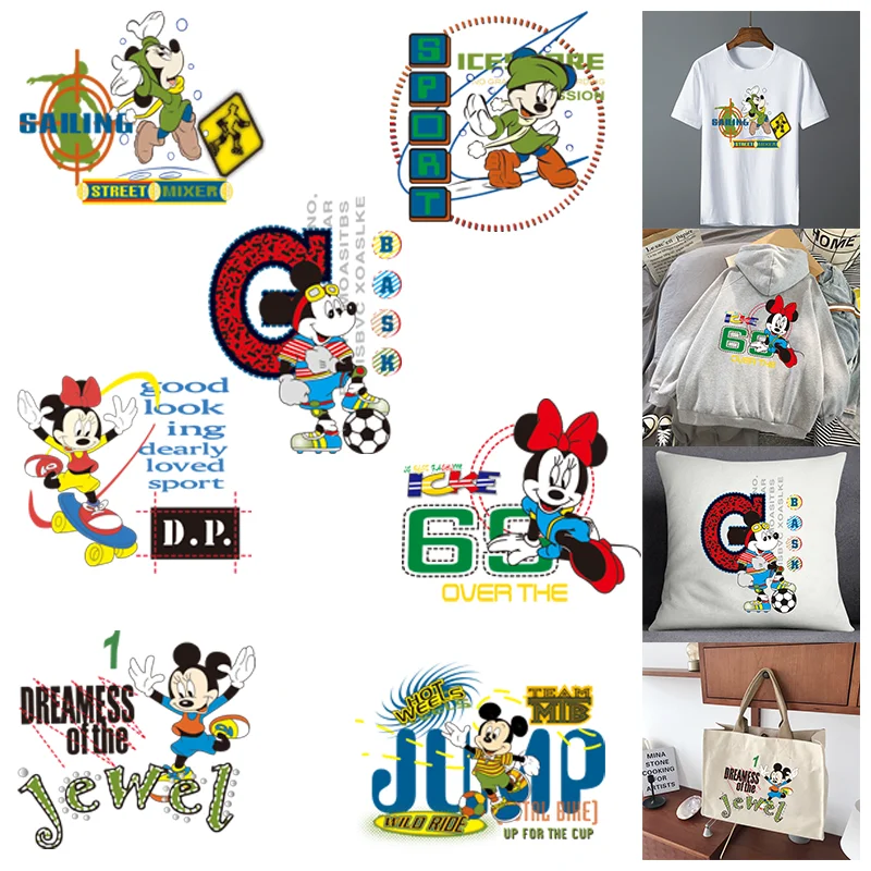 Kartun Mickey Mouse Minnie tempelan panas untuk pakaian DIY stiker transfer cetak untuk pakaian pola vinil dapat dicuci