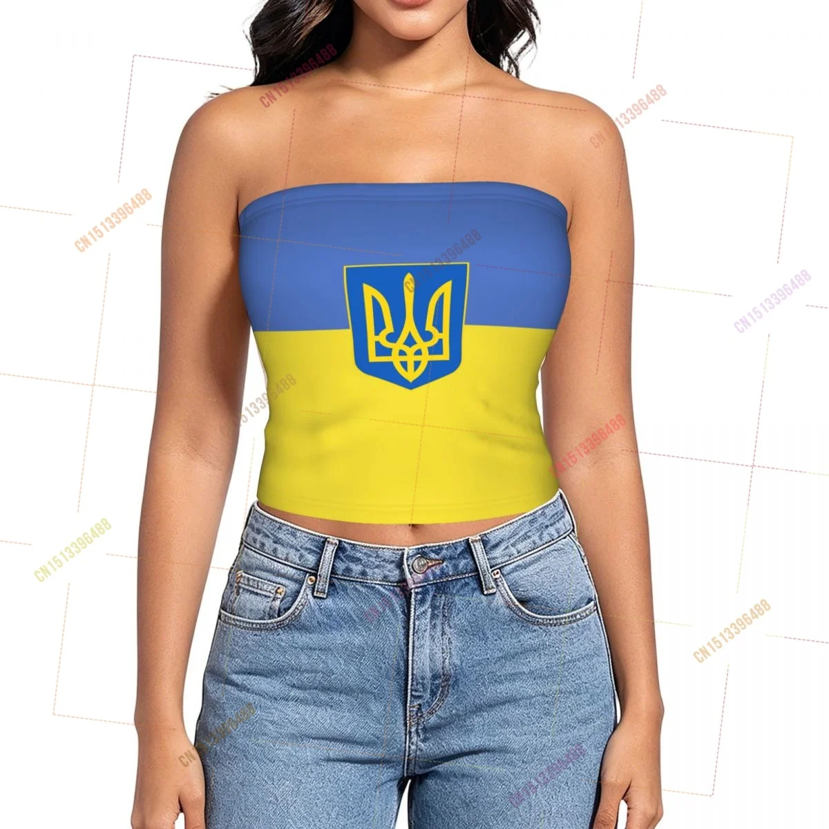 2026 Ukraine Flag Shoulder Strapless Tube Top Sleeveless Slim Fit Cropped Tank Tops Casual Summer Basic Streetwear Y2k