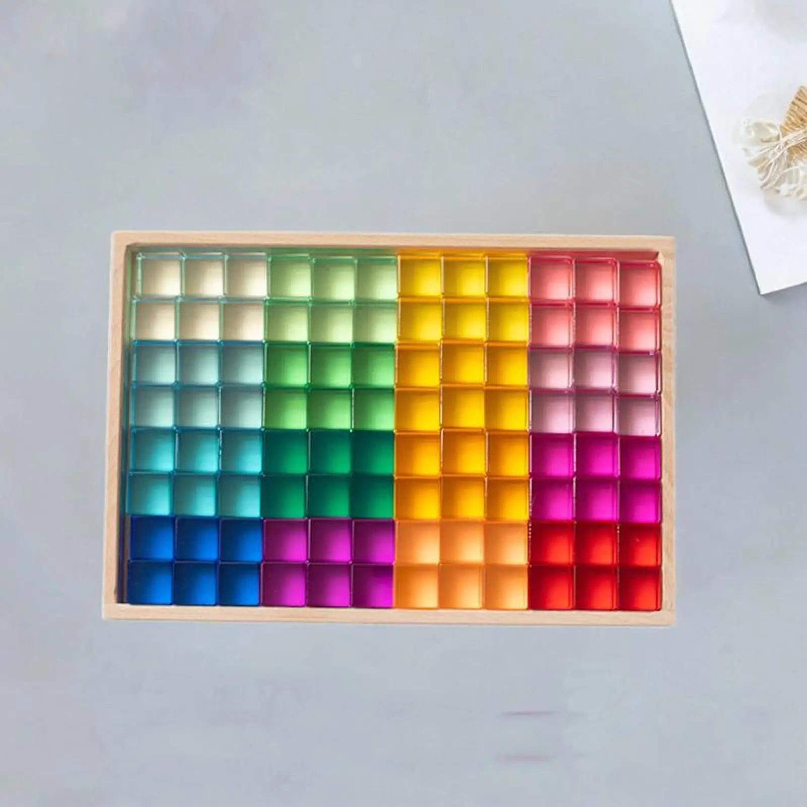 96x Acrylic Cubes Blocks Educational 16 Colors Stacking Toy Transparent Rainbow