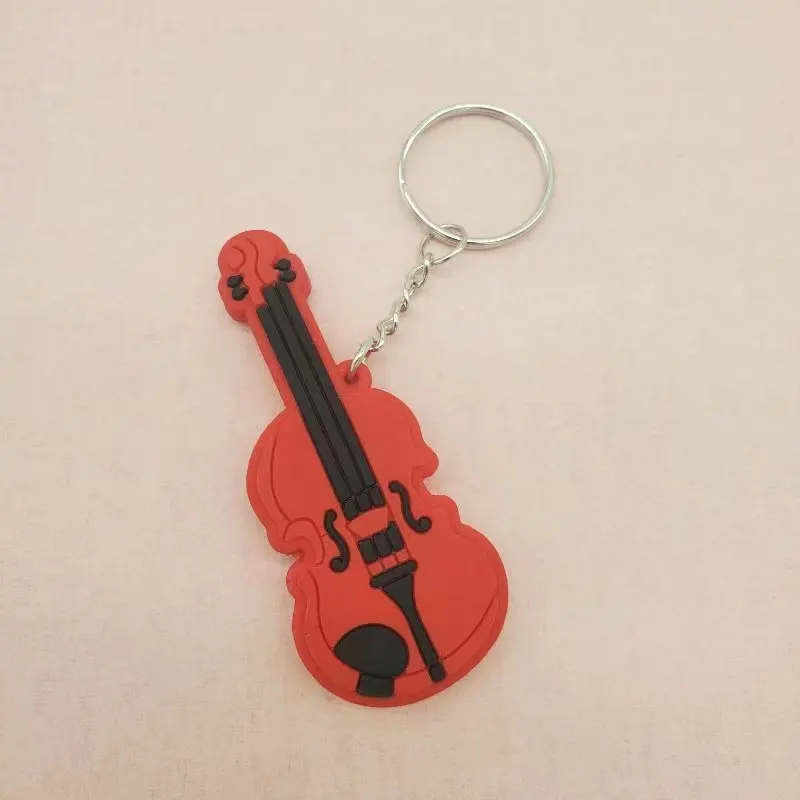 Fashion Mini Musical Instrument Keychain Creative Cartoon Soft Rubber Guitar Violin Guzheng Pendant Small Gift Wholesale