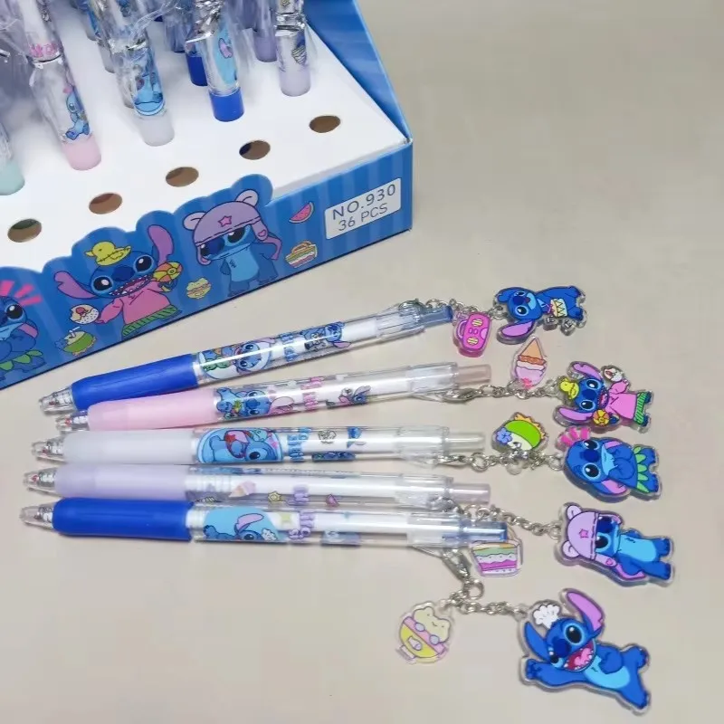 12/36pcs Disney Stitch Pendant Gel Pen Cute Stitch Pendant Water Pen Student Cute Blue Signature Pen Stationery Gift Wholesale