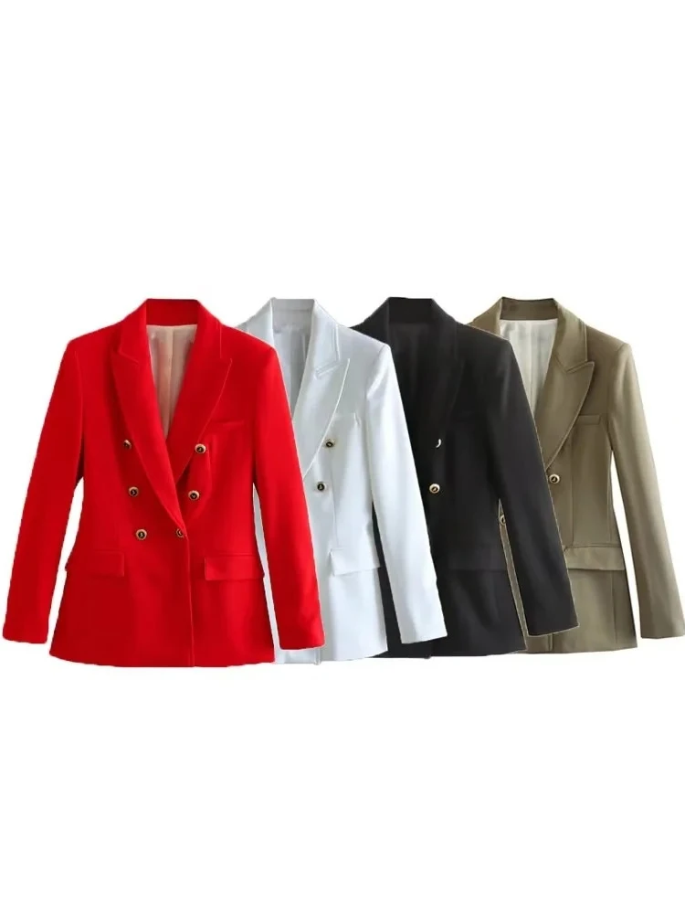 Veste vintage slim imbibée pour femme, manteau croisé pour femme, olympiques élégants pour femme de bureau, manches longues