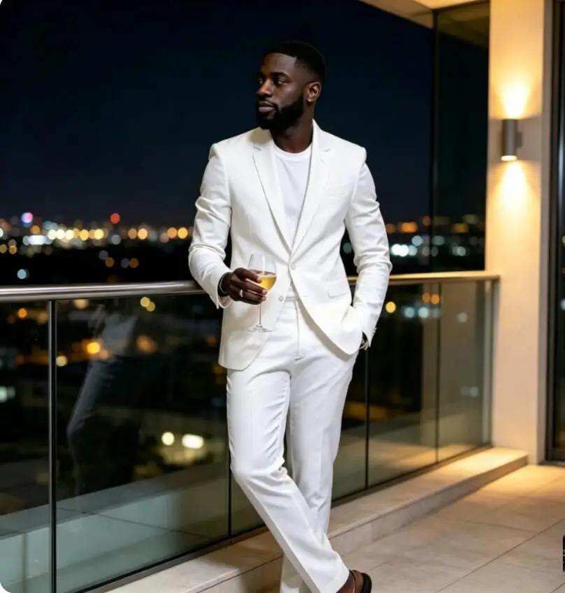 Classic White Men Suits Groomsmen Wedding Tuxedo Notched Lapel Custom 2 Piece Groom Male Fashion Costume Sets Jacket with Pants