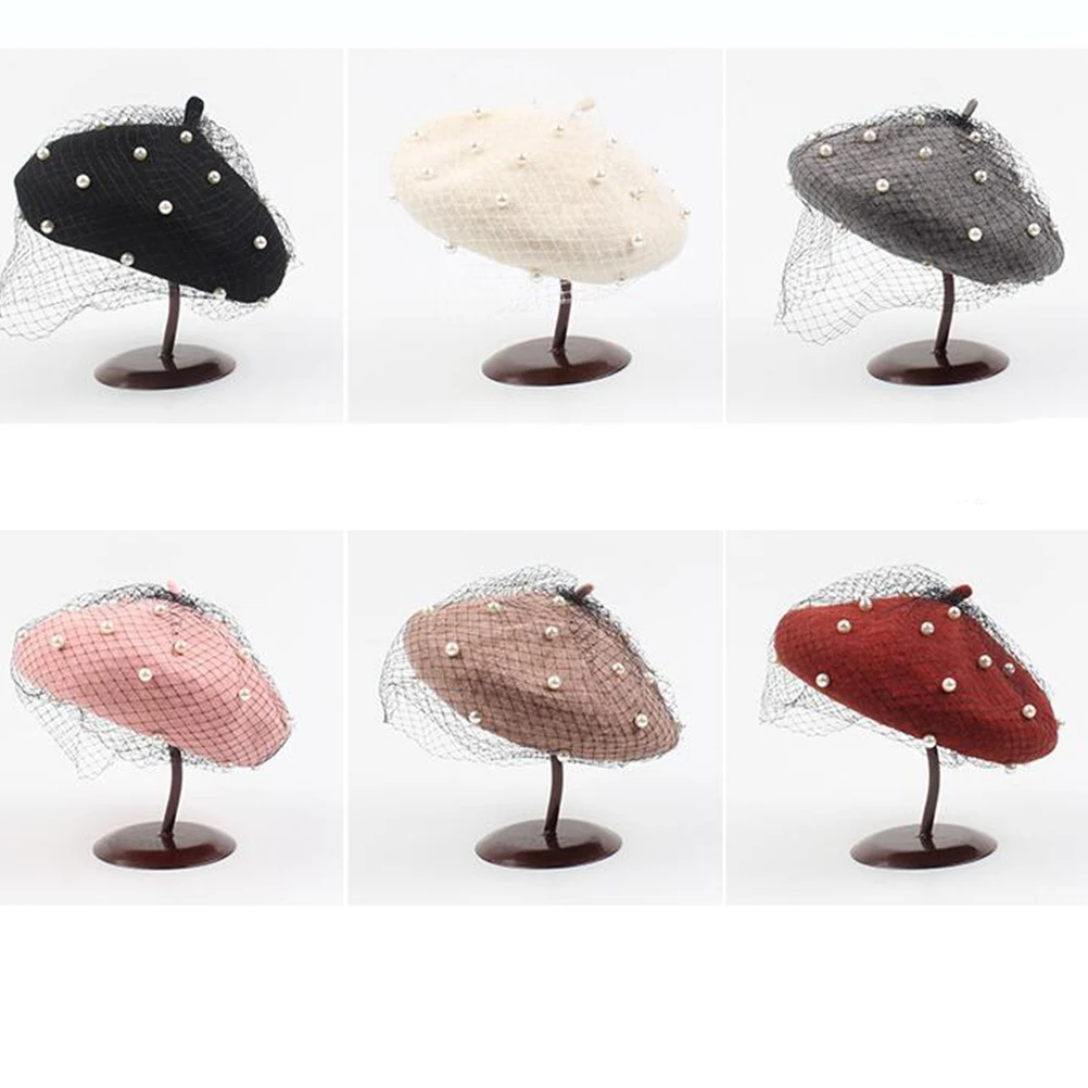 

Woolen Beret Hats for Women Girls Black Color Mesh Lightweight Warm Stylish Photo Prop Baby Shower Gift Winter Fall Spring