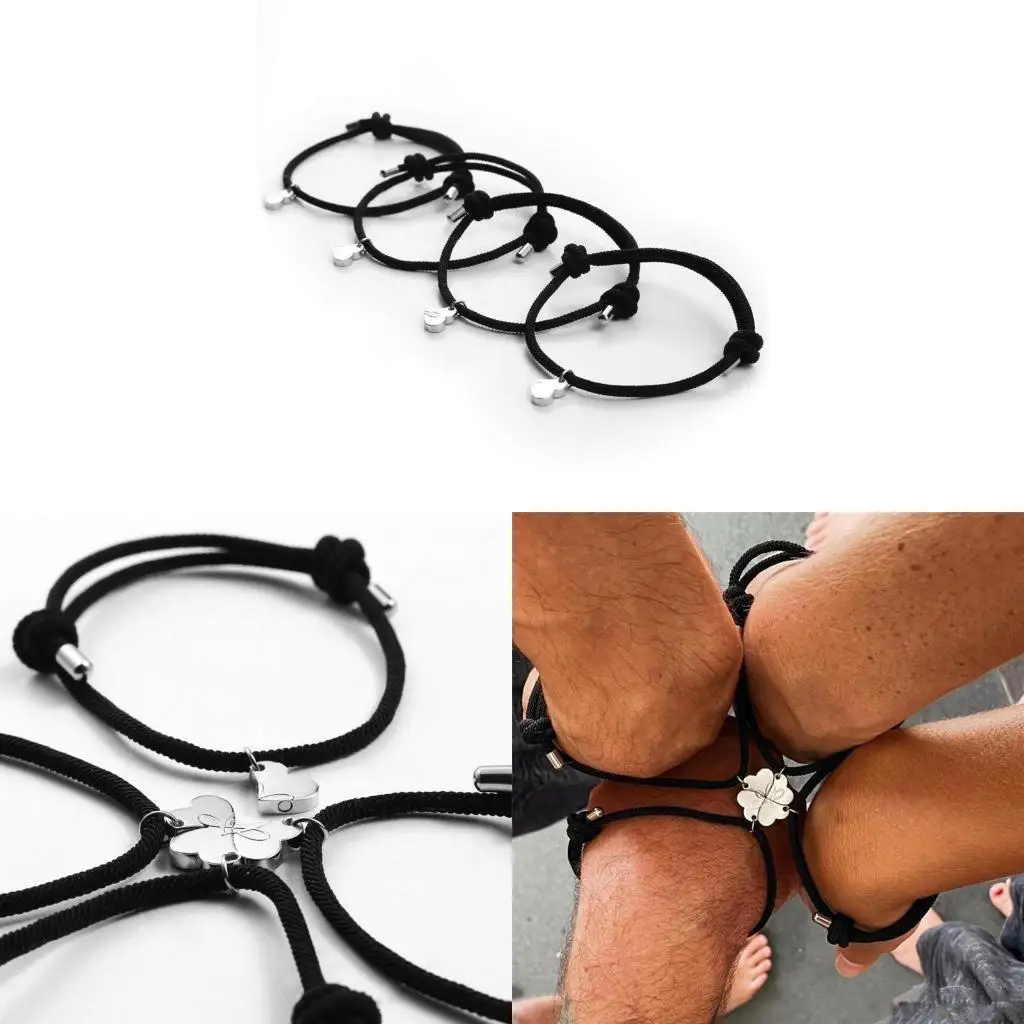 195C 4Pieces Couples Bracelets Magnet Matching Heart Bracelet Connecting Pendant Adjustable Rope Wristband Fashion Jewelry