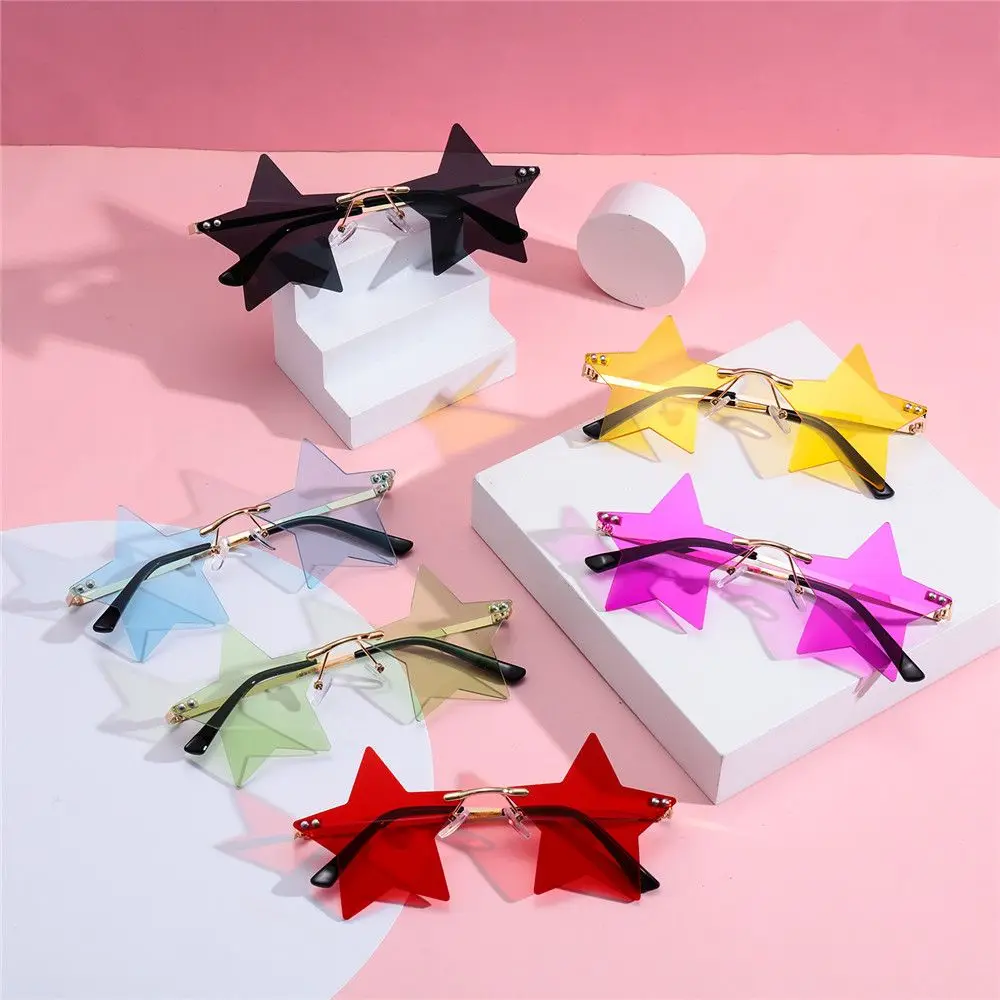 

Rimless Star Shape Sunglasses Trendy Sun Glasses for Women & Men Party Glasses Funny Pentagram Eyewear Decoration Eyeglasses
