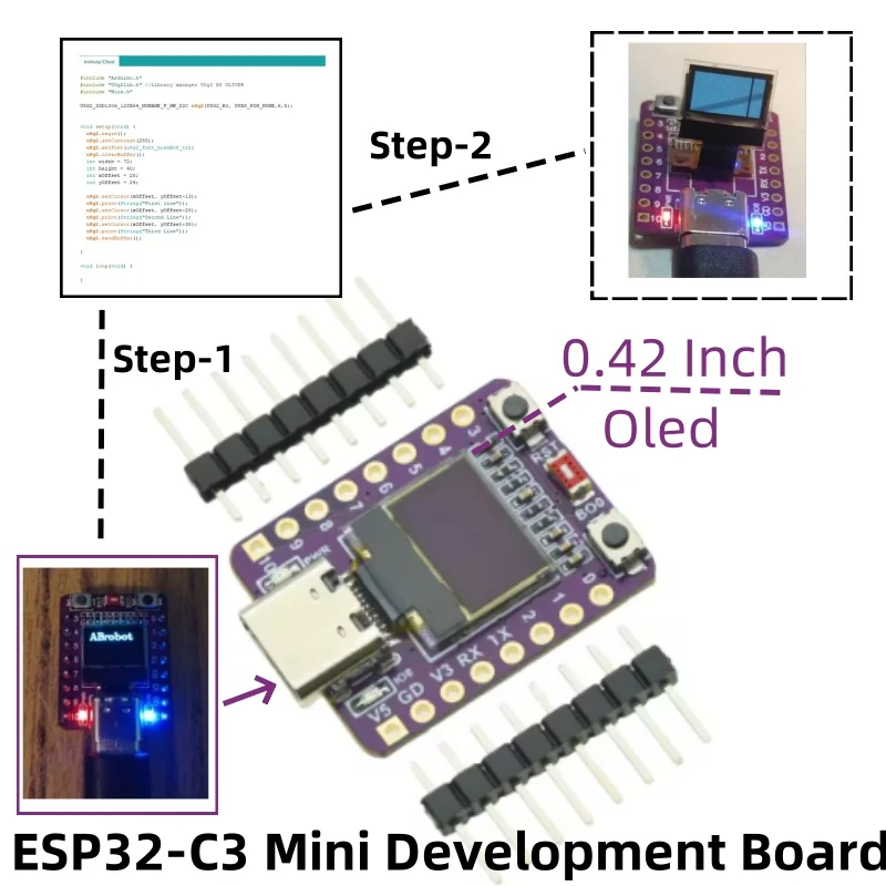 

1/3/5/10PCS ESP32-C3 Super Mini Dev Board With 0.42" OLED, WiFi+BLE 5.0, Ceramic Antenna, TypeC, Arduino/Thonny IDE Support