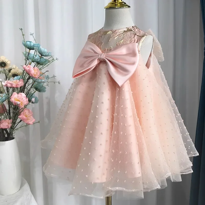 2024 New children\'s Princess Gown Bow Tulle Design senza maniche compleanno infantile battesimo pasqua Eid Party Girls Dresses A3581