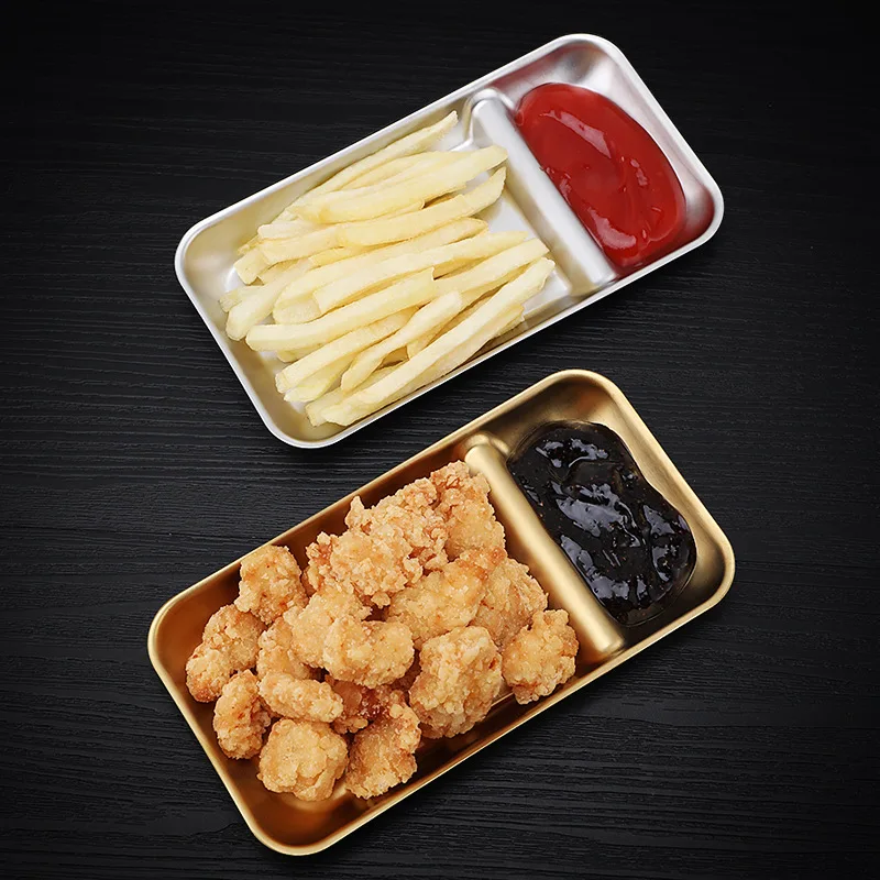 

Stainless Steel Food Tray Fruit Snack Serving Plates Tableware Dumpling French Fries Dishes Kitchen Restaurant Utensils