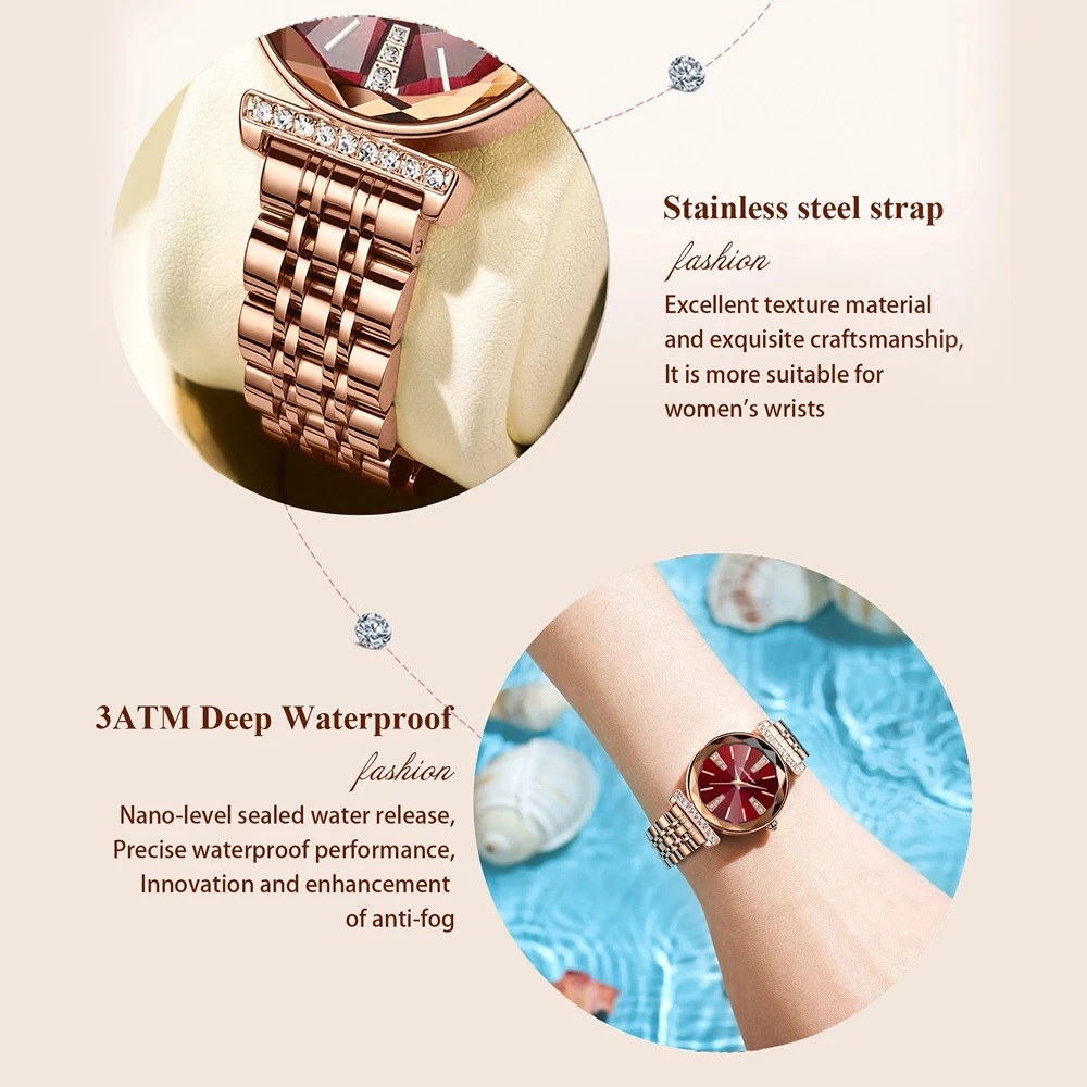 POEDAGAR 여성용 다이아몬드 시계, 로즈 골드 스테인레스 스틸 스트랩, 방수 패션 쿼츠 시계, 최고 브랜드 럭셔리, 신제품