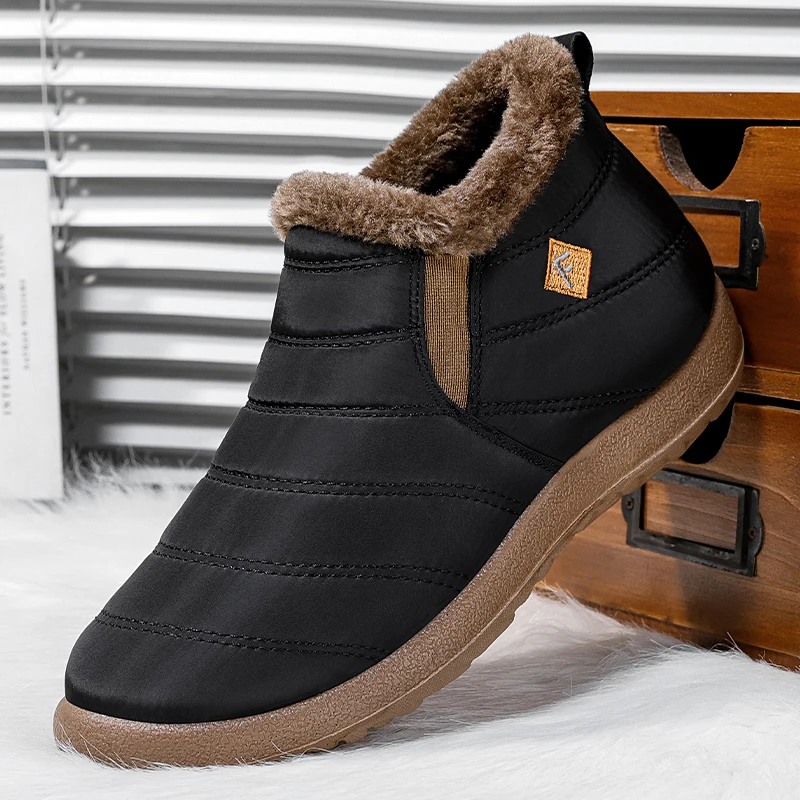 

YRZL Men Winter Boots Slip on Ankle Boots Non-Slip Warm Shoes Lightweight Indoor Slippers Anti-Skid Comfortable Plush Cotton