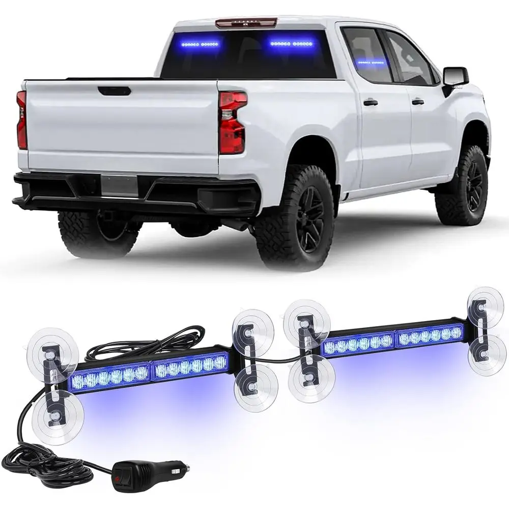 

24-LED Blue Emergency Lights for Police, Fire, Ambulance - Surface Mount Strobe, Front/Rear Windshield & Grill, 10.7