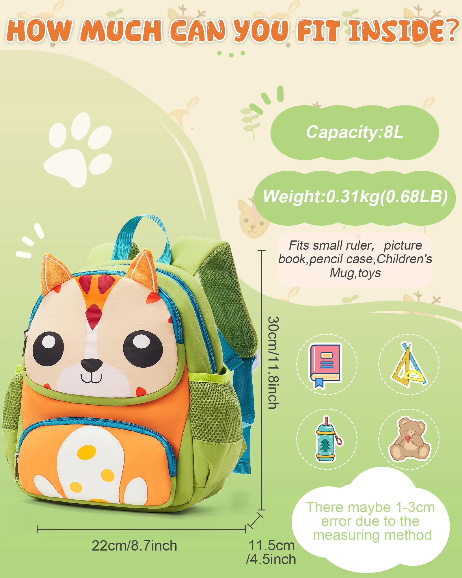 Toddler Backpack for Boys Girls 2-4,Mini Kids Backpack,Small Baby Backpack with Toddler,Water-Resistant Pre-K School Bag,Animals