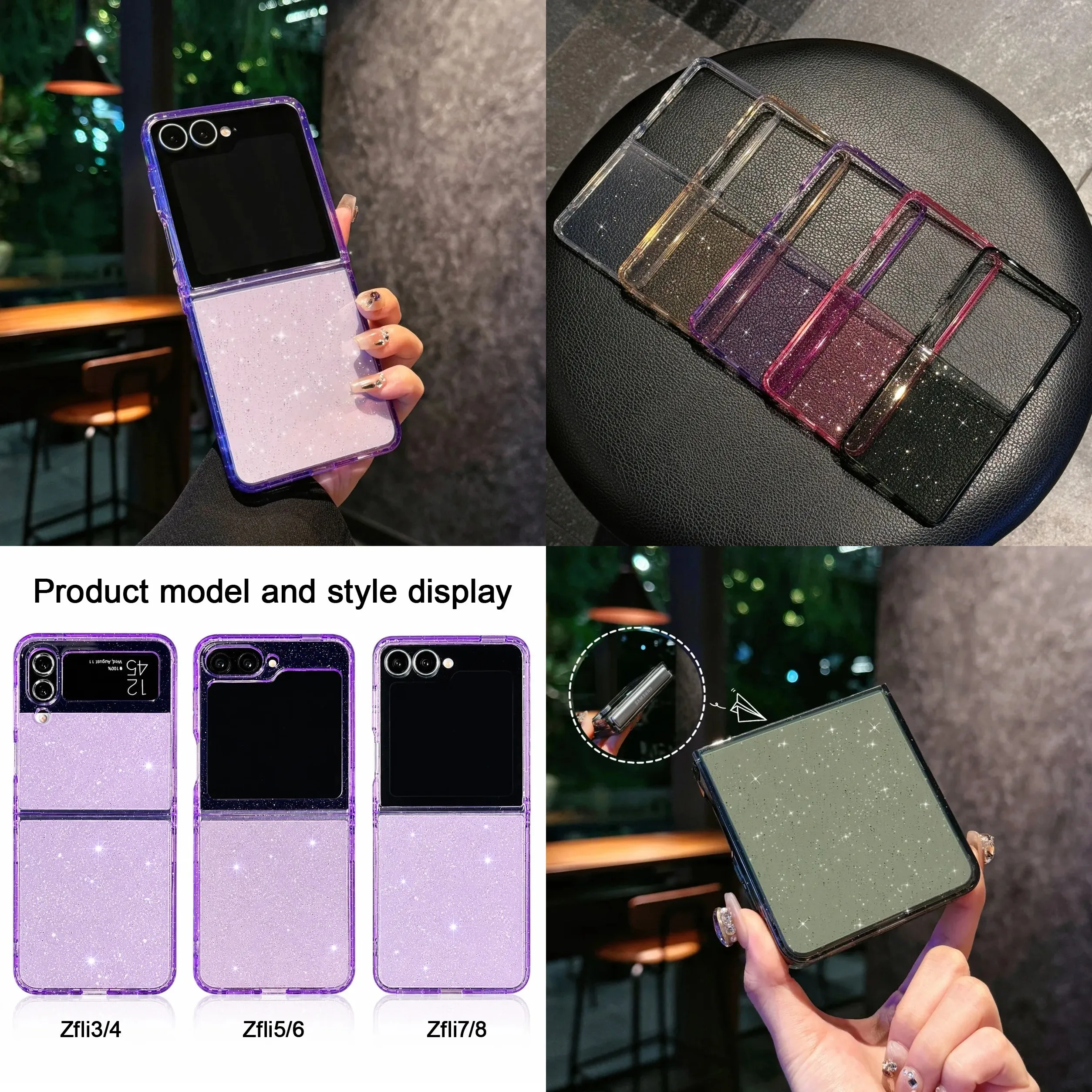 For Samsung Galaxy Z Flip8 Case. Flip7 Transparent Glitter Protection Cover. Flip6 Simple and Fresh Style. Flip5 4 3 Phone Cover