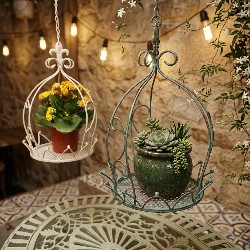 2-Pack Iron Flower Stand Hanging Basket Indoor Simple Balcony Rack Outdoor Garden Courtyard Succulent Flower Pot Rack