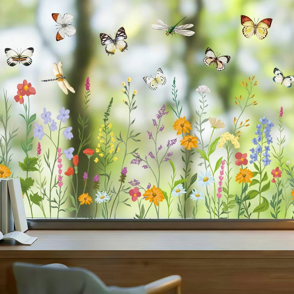 Floral Spring Butterfly Static Cling Designed for Windows Glass Mirrors Tiles Wood Metal and Smooth Interior Walls